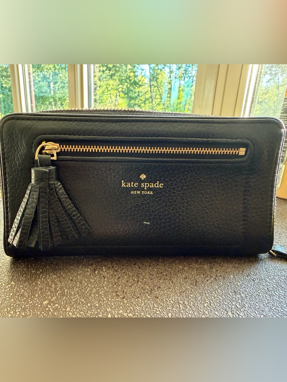 kate spade Black Leather Tassel Zip Wallet